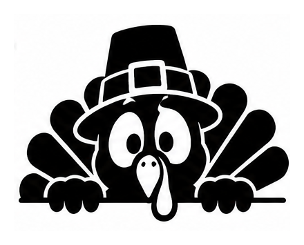 Peeking turkey wearing a pilgrim hat