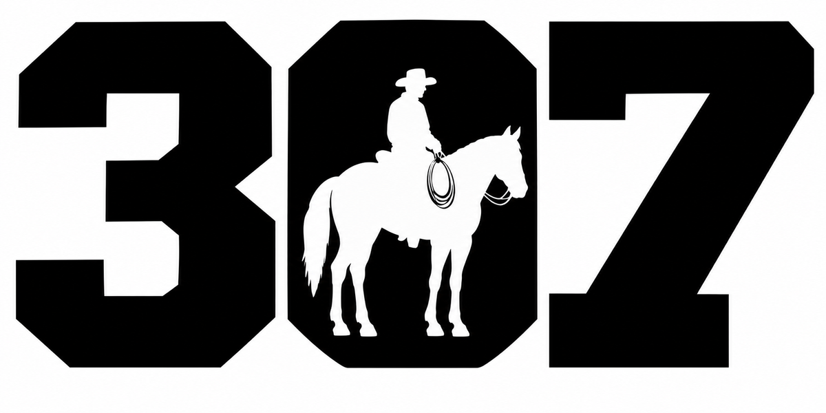 307 Cowboy Decal - Wyoming area code with cowboy on horseback silhouette