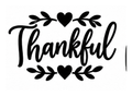 Thankful lettering framed by leafy branches and heart accents