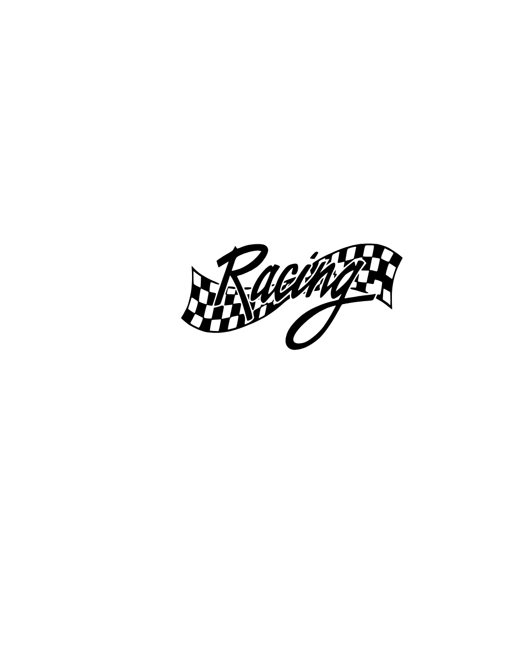 Racing checkered flag vinyl car decal with script lettering