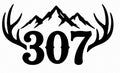 307 Antler Mountain Decal - Wyoming area code with elk antlers and mountain peaks