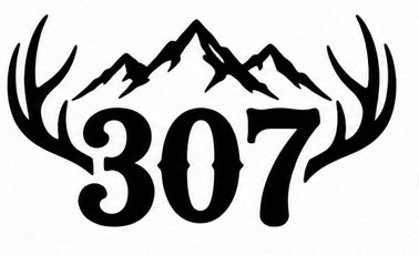 307 Antler Mountain Decal - Wyoming area code with elk antlers and mountain peaks