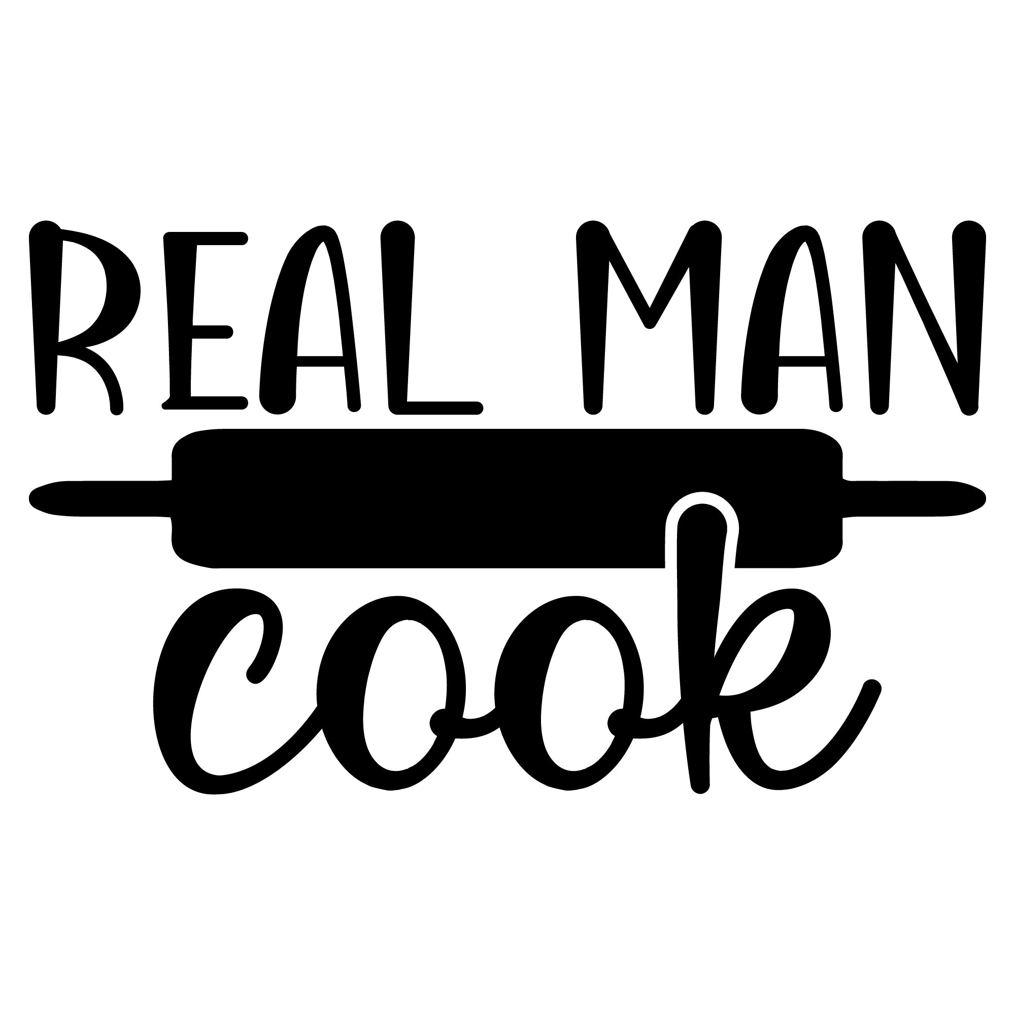 Real Man Cook vinyl sticker with rolling pin graphic