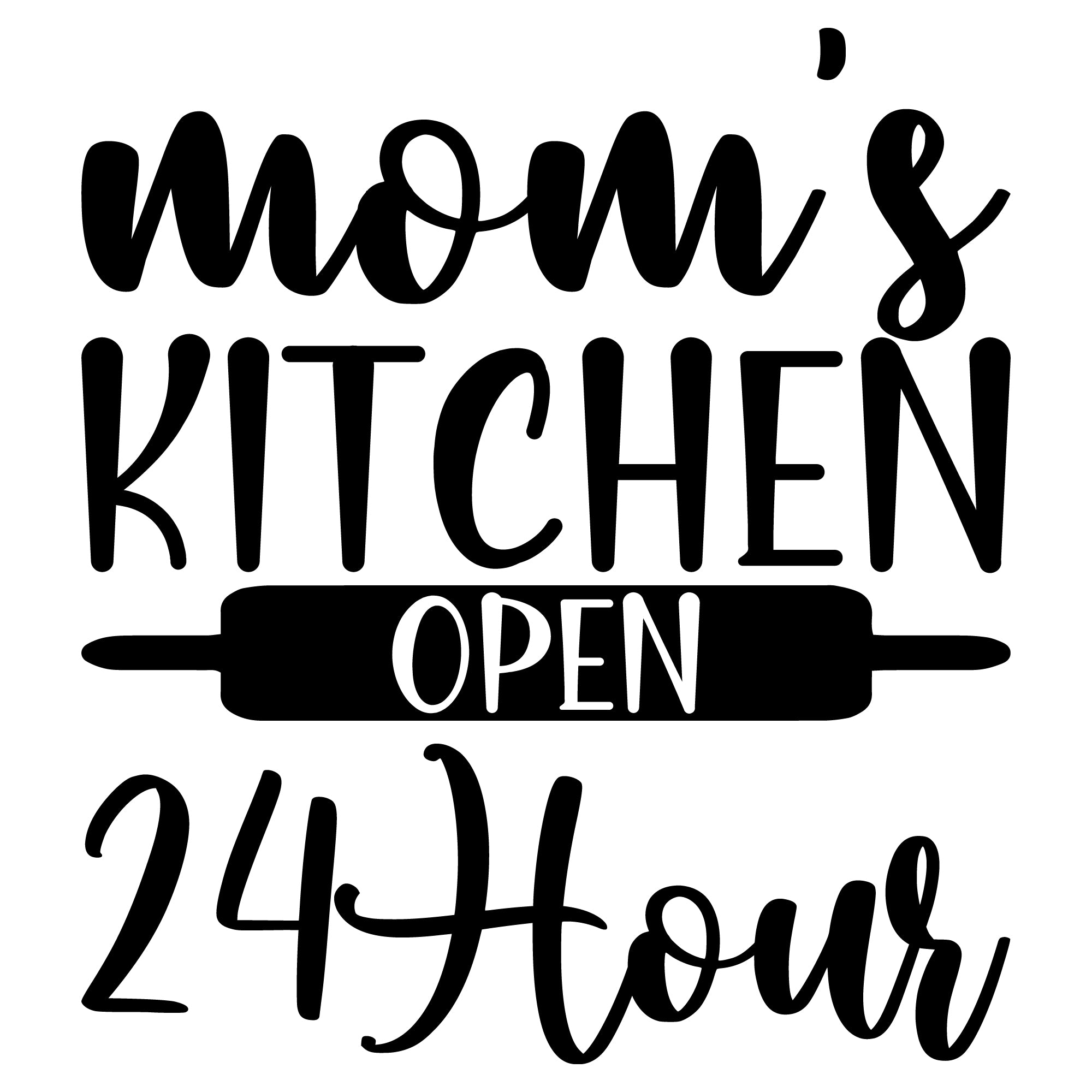 Mom's Kitchen Open 24 Hour vinyl sticker with rolling pin