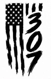 307 Vertical Distressed Flag Decal - Portrait orientation American flag with 307 Wyoming area code