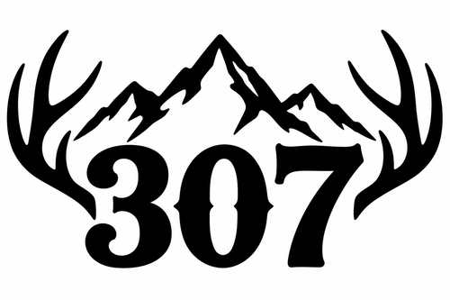 307 Antler Mountain Decal - Wyoming area code with antlers and mountain peaks silhouette
