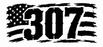 307 Distressed Flag Banner Decal - Wyoming 307 area code across a distressed horizontal American flag