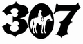 307 Cowboy Oval Decal - Bold western 307 numerals with cowboy on horseback silhouette inside the zero oval