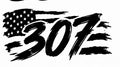 307 Brushstroke Flag Decal - Grunge brushstroke American flag with bold 307 Wyoming area code overlay