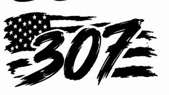 307 Brushstroke Flag Decal - Grunge brushstroke American flag with bold 307 Wyoming area code overlay