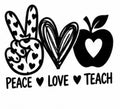 Peace Love Teach hand heart and apple vinyl decal design