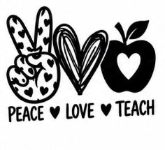 Peace Love Teach hand heart and apple vinyl decal design