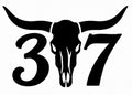 307 Longhorn Skull Decal - Bold longhorn bull skull centered over the zero in 307 Wyoming area code