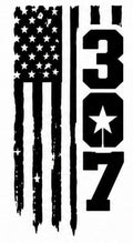 307 Star Flag Vertical Decal - Distressed vertical American flag with bold 307 numerals and star in the zero