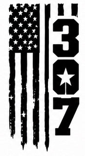 307 Star Flag Vertical Decal - Distressed vertical American flag with bold 307 numerals and star in the zero