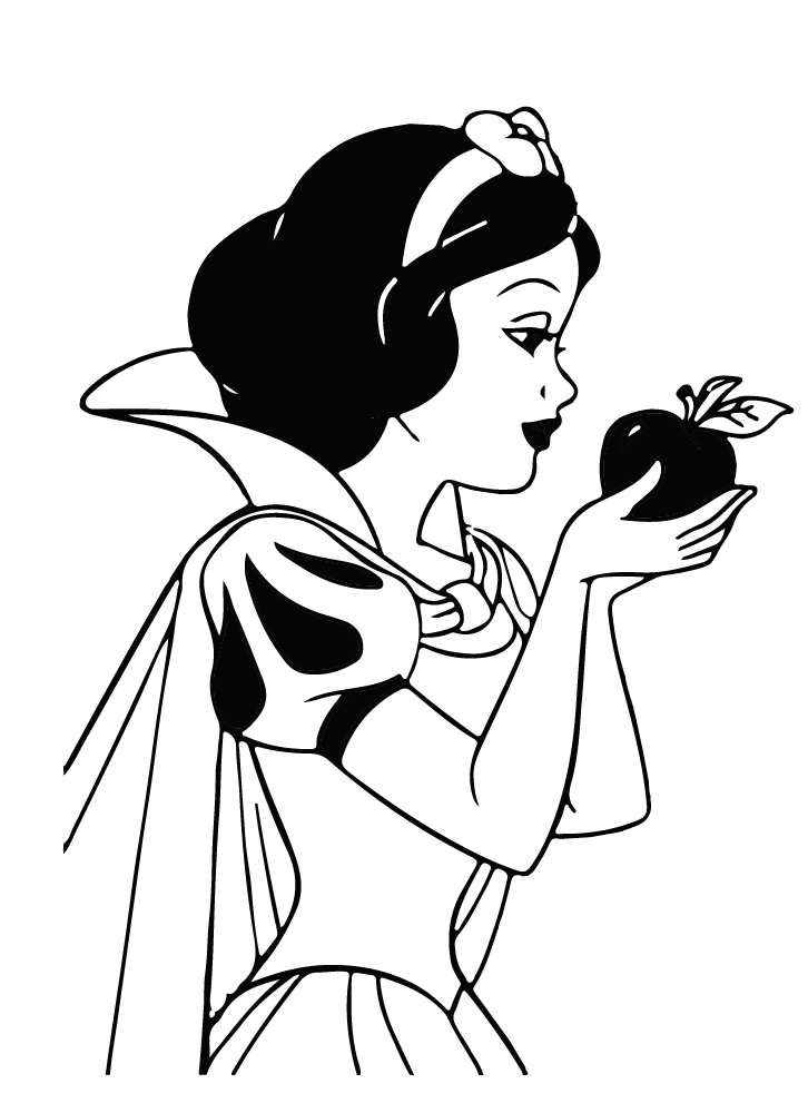 Snow White Disney Princess side profile gazing at poisoned apple vinyl sticker black and white design
