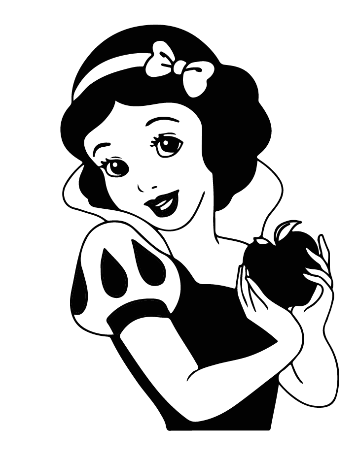 Snow White Disney Princess holding poisoned apple portrait vinyl sticker black and white design