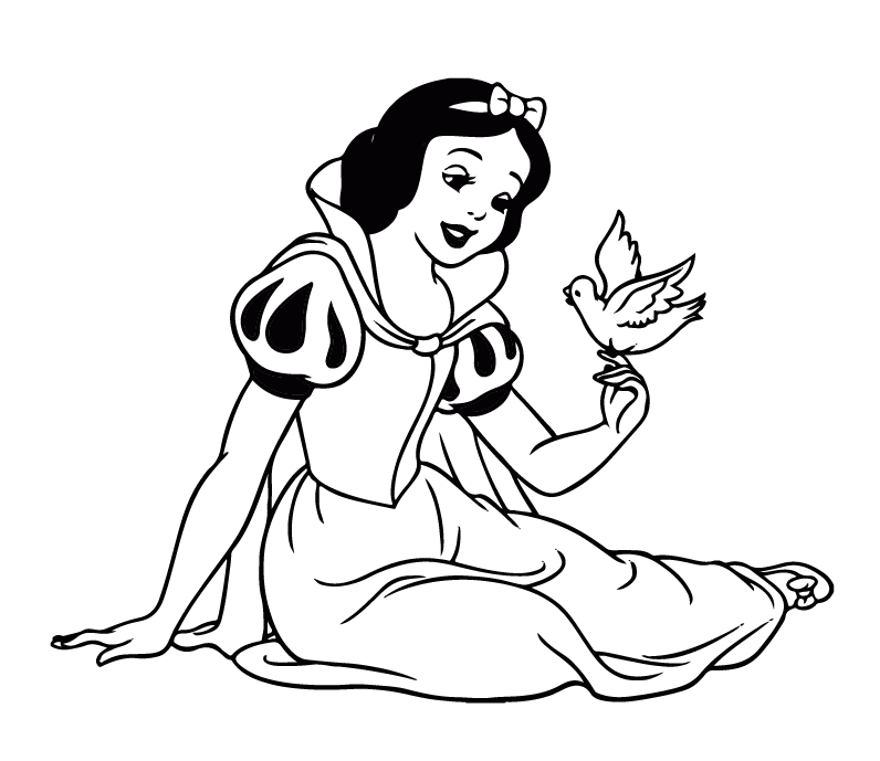 Snow White Disney Princess seated holding bird on finger vinyl sticker black and white design