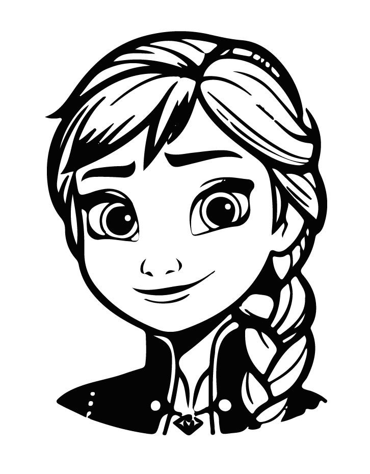 Anna Frozen Disney Princess face close-up portrait braid vinyl sticker black and white design