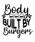 Body Built by Burgers vinyl decal with burger icons