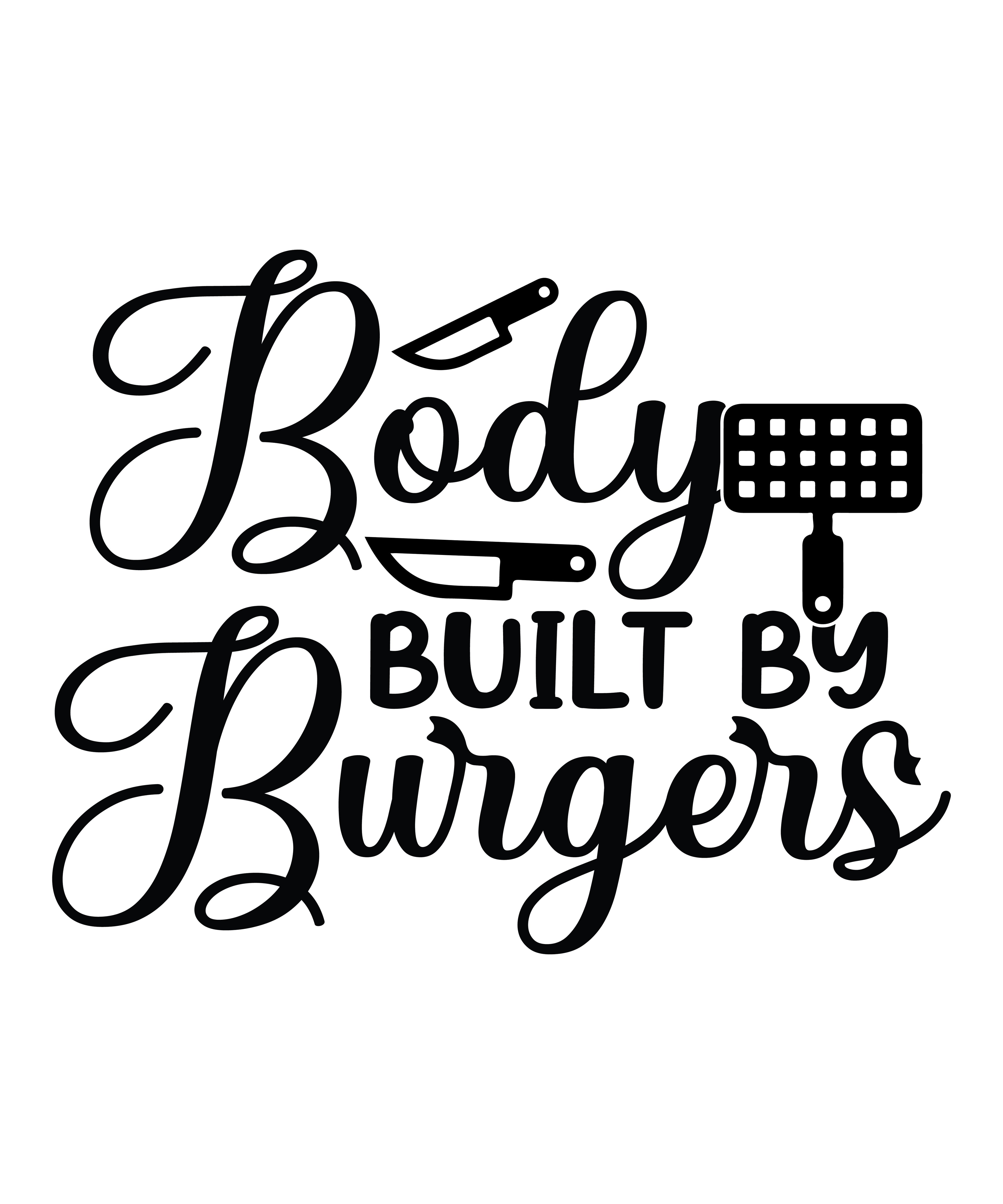 Body Built by Burgers 3 vinyl decal with knife and spatula