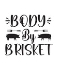 Body by Brisket vinyl decal with pig silhouettes and BBQ forks