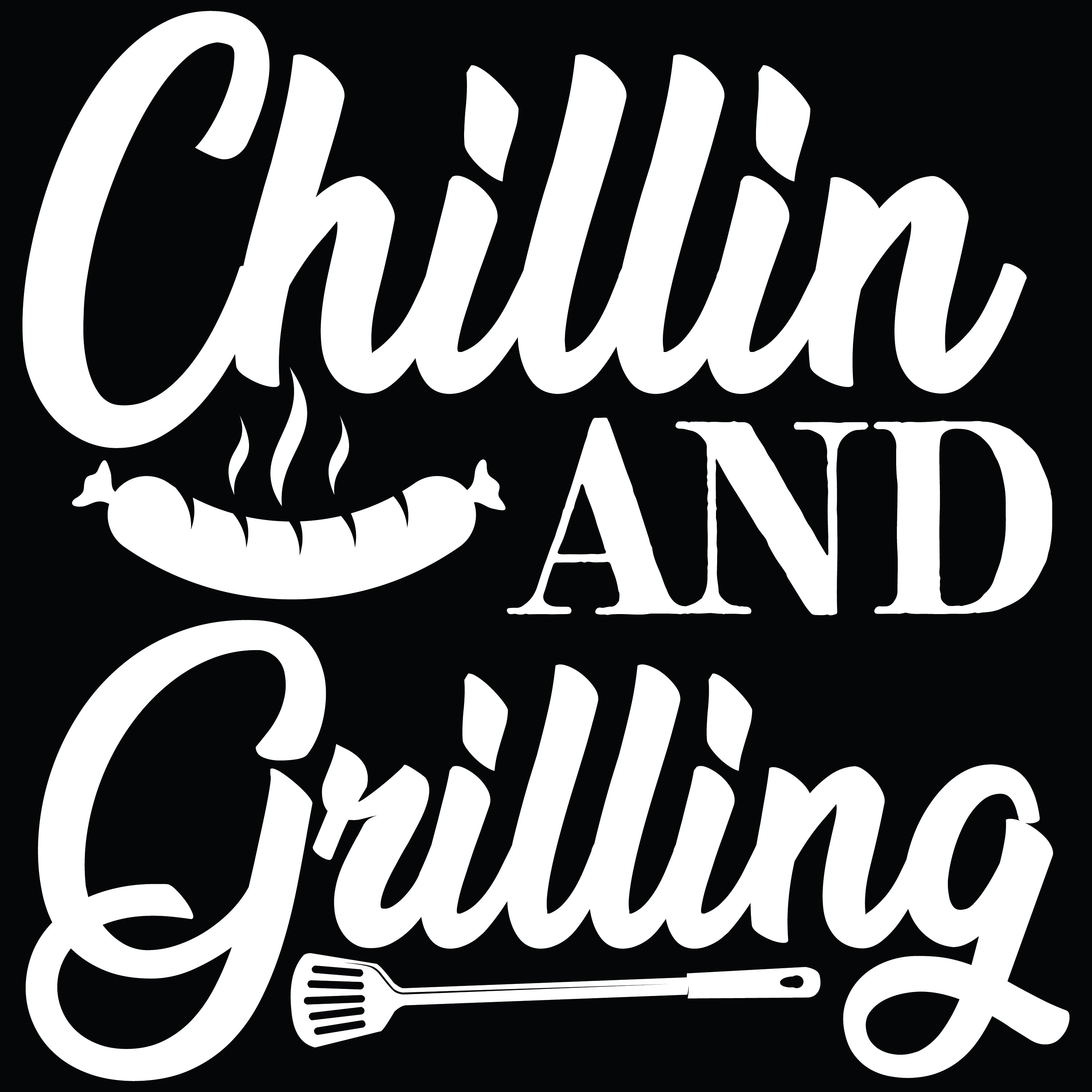 Chillin and Grilling vinyl decal with sausage and spatula