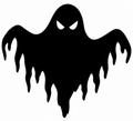 Wide black ghost silhouette with sharp white eyes and dripping ragged edges