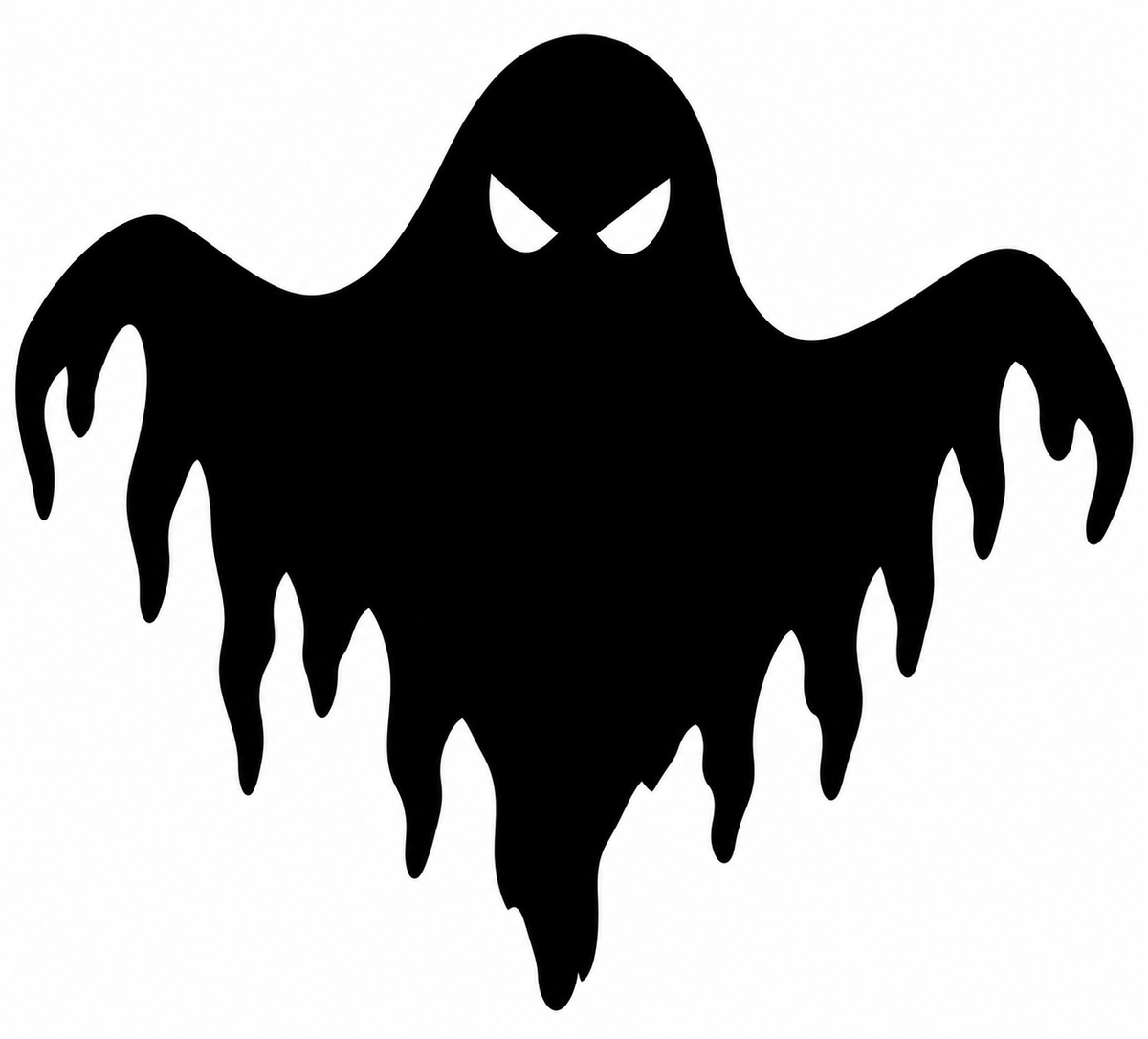 Wide black ghost silhouette with sharp white eyes and dripping ragged edges