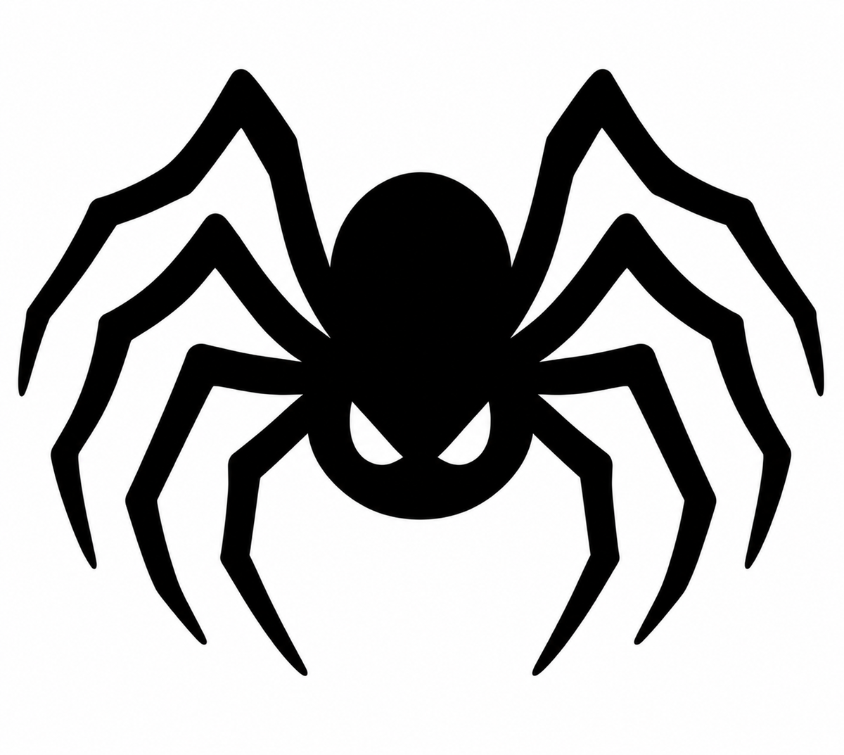 Black spider with eight long angular legs and sharp white eyes