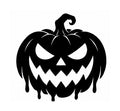 Black jack-o'-lantern with fierce eyes, jagged teeth, and a dripping lower edge