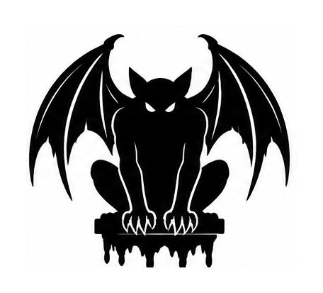 Clawed gargoyle with spread bat-like wings crouched on a dripping ledge