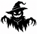 Grinning pumpkin-headed phantom in a witch hat with ragged cloak, reaching claws, and pendant