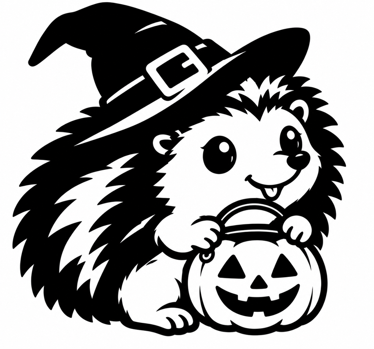 Kawaii witch hat hedgehog holding a jack-o-lantern pail vinyl decal