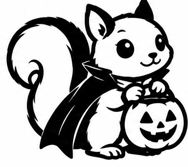 Kawaii vampire squirrel with cape and jack-o-lantern vinyl decal