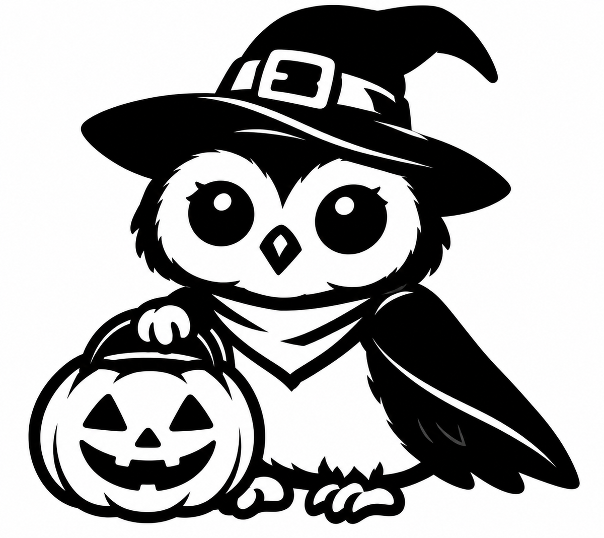 Kawaii witch hat owl with jack-o-lantern pail vinyl decal