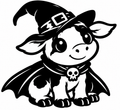 Kawaii vampire cow with witch hat and bat-wing cape vinyl decal