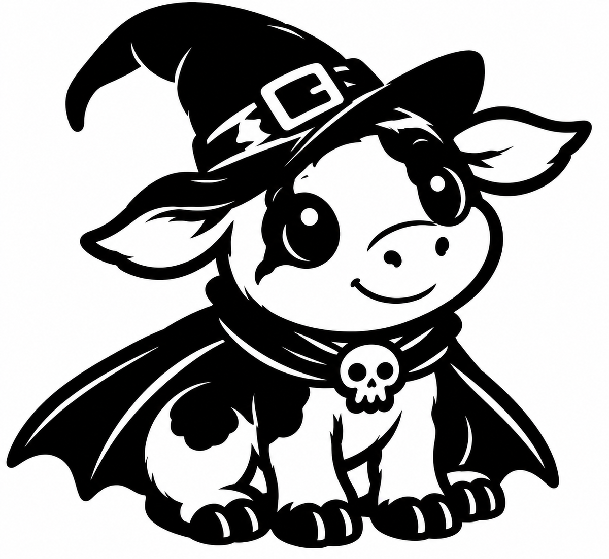 Kawaii vampire cow with witch hat and bat-wing cape vinyl decal