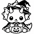 Kawaii horned witch creature with jack-o-lantern pail vinyl decal