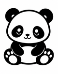 Black and white illustration of a cute seated panda showing its paw pads