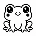 Black and white illustration of a cute smiling frog with big eyes and splayed toes