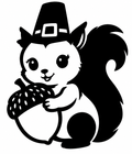 Cute squirrel wearing a pilgrim hat and holding an acorn