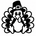 Smiling turkey with fanned feathers wearing a pilgrim hat