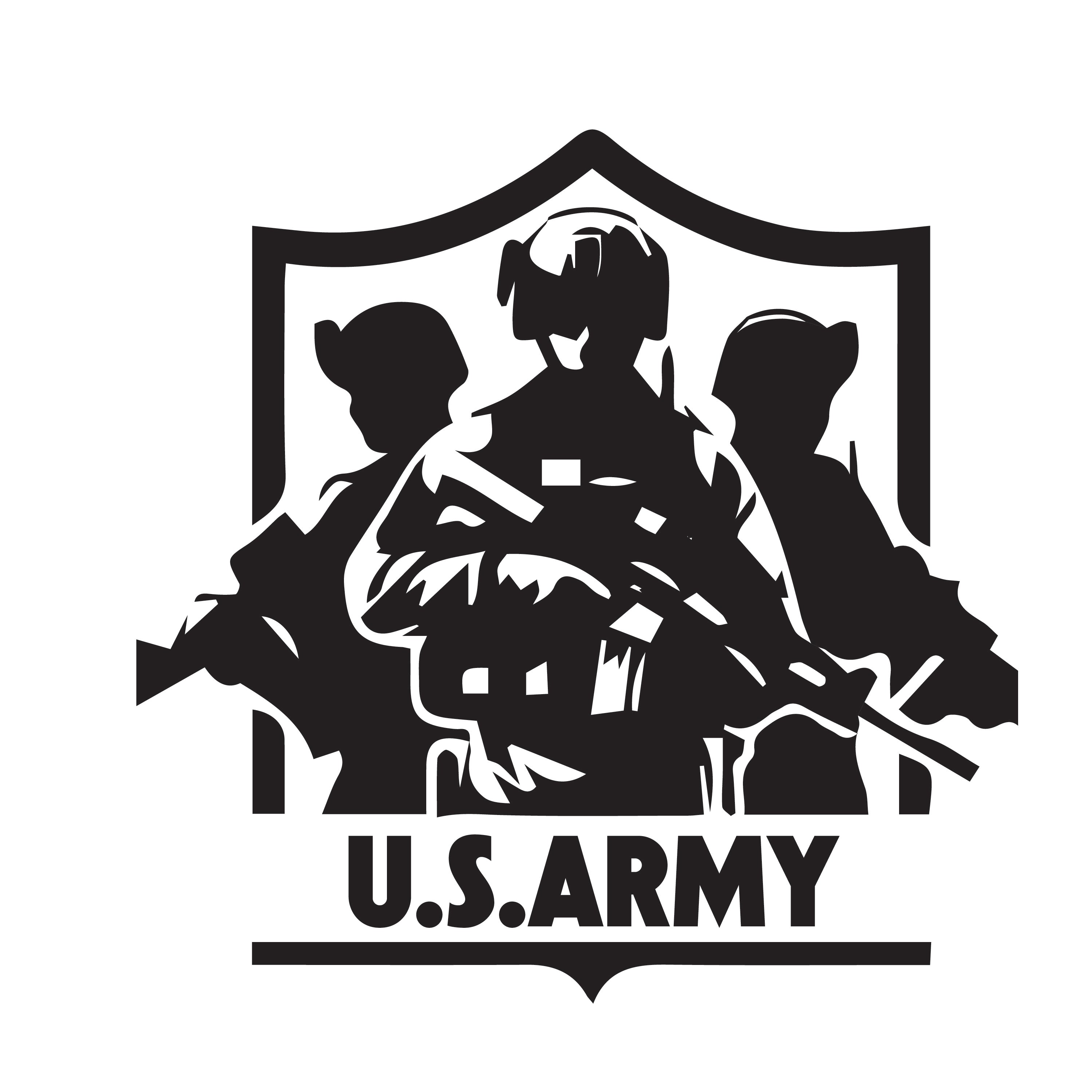 US Army three soldiers shield silhouette sticker with U.S. Army lettering