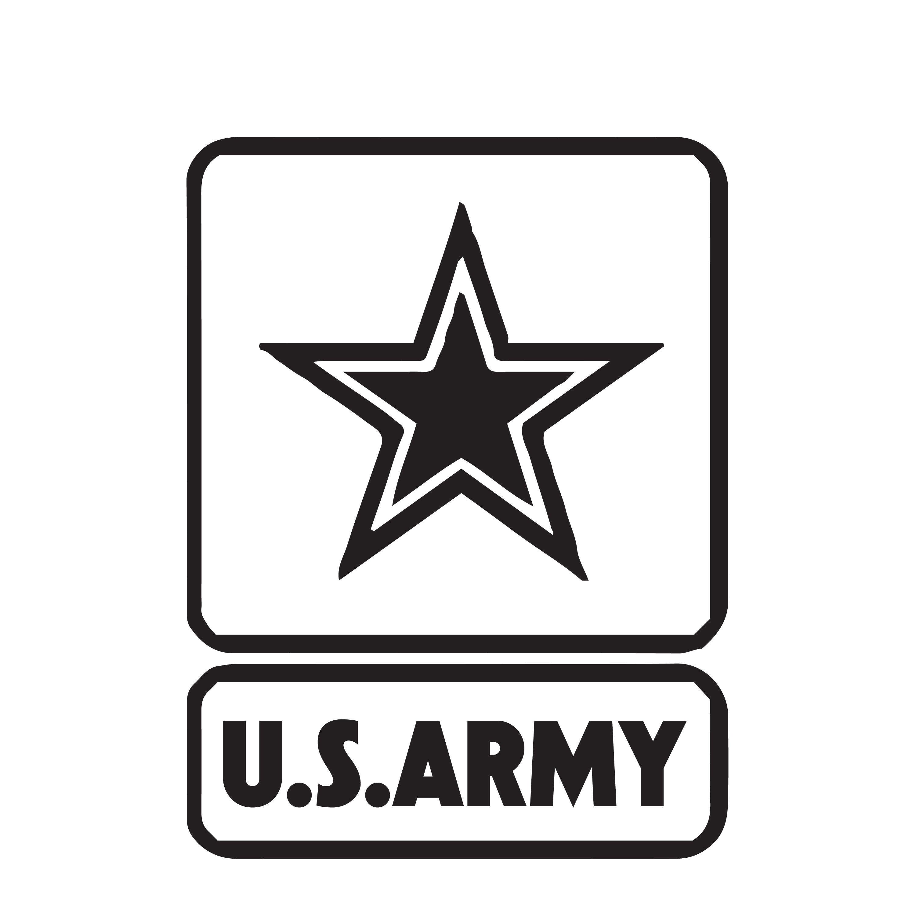 US Army star logo outline style sticker with rounded square frame and U.S. Army banner