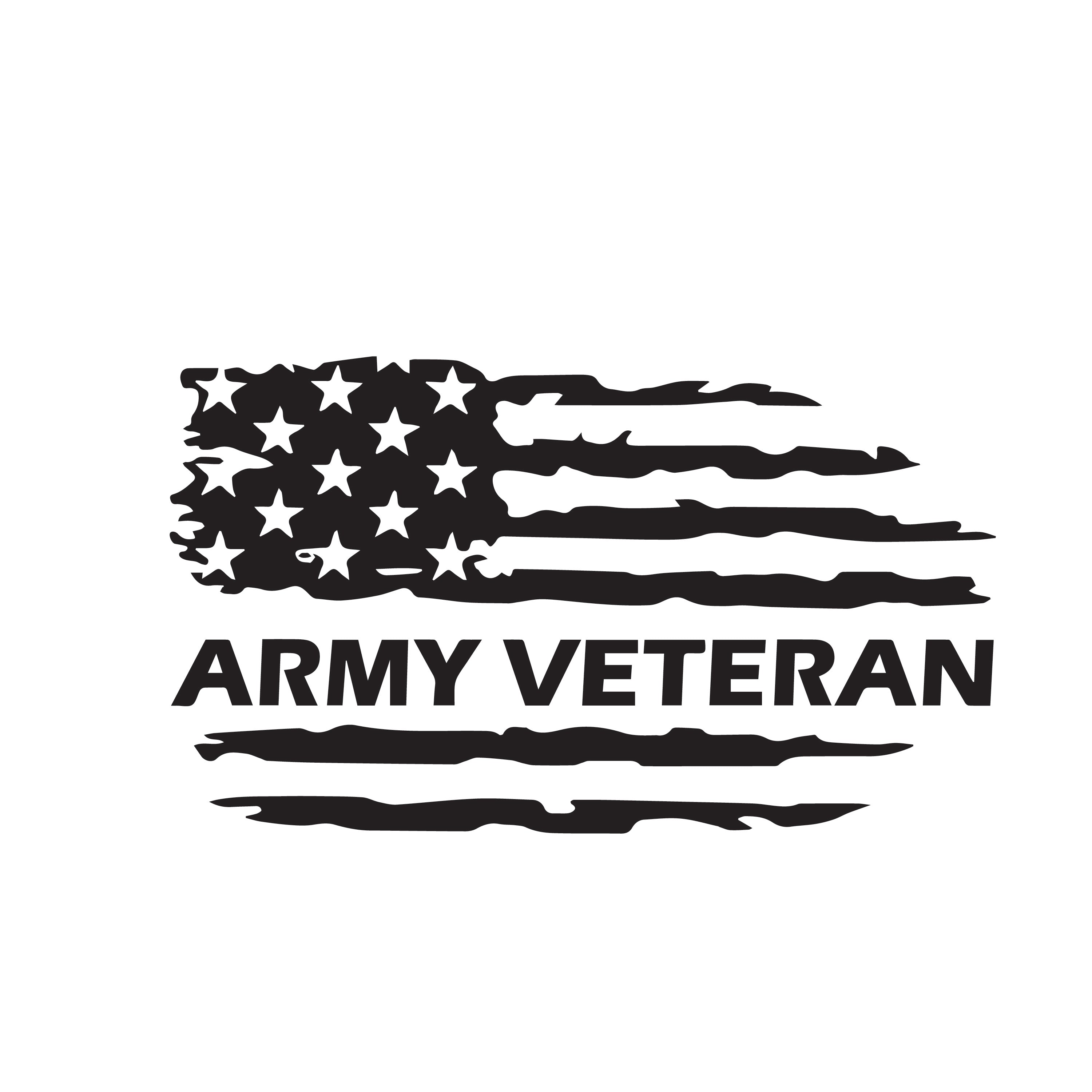 Army Veteran distressed American flag sticker with bold stencil lettering