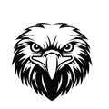 Fierce front-facing American bald eagle head sticker with detailed feathers