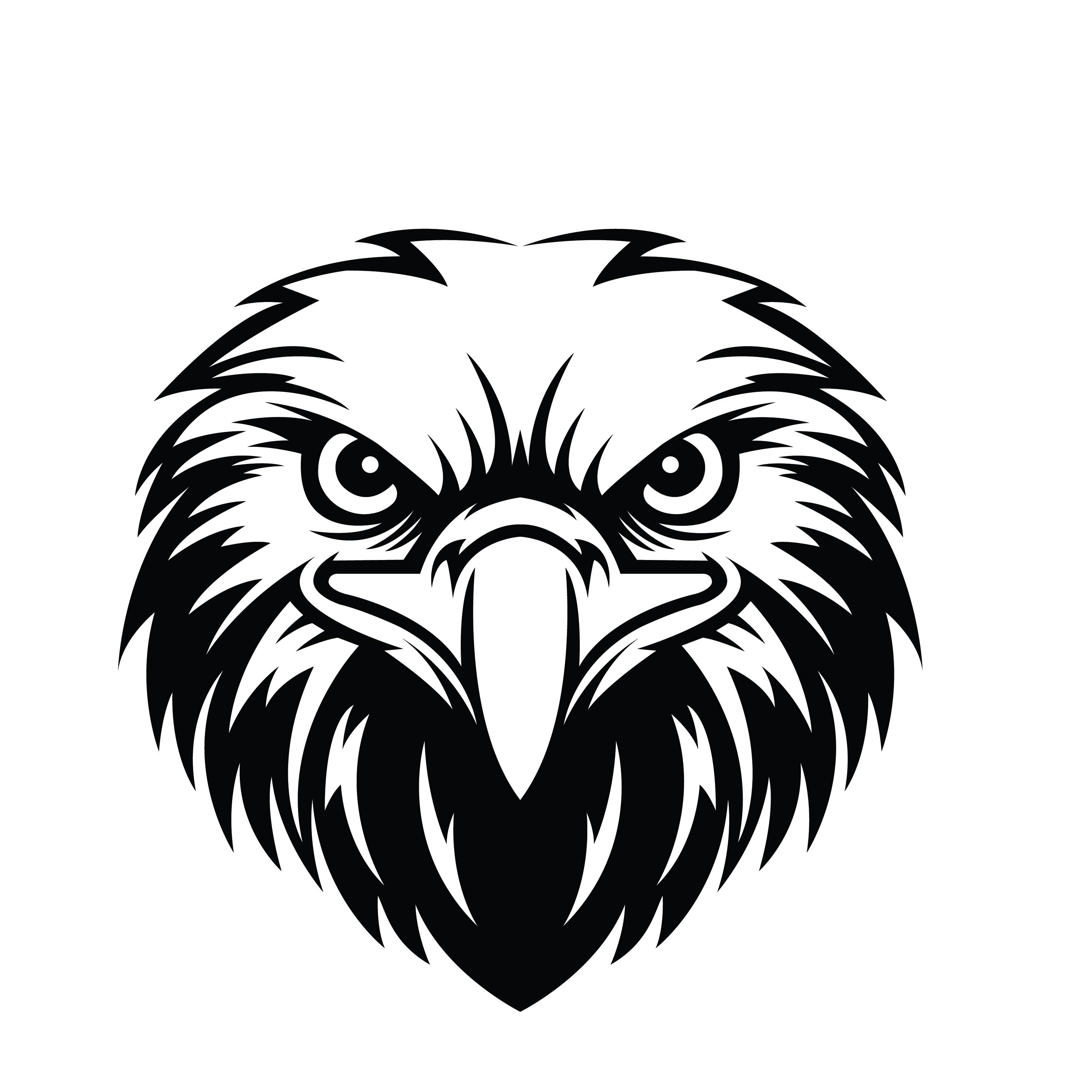 Fierce front-facing American bald eagle head sticker with detailed feathers