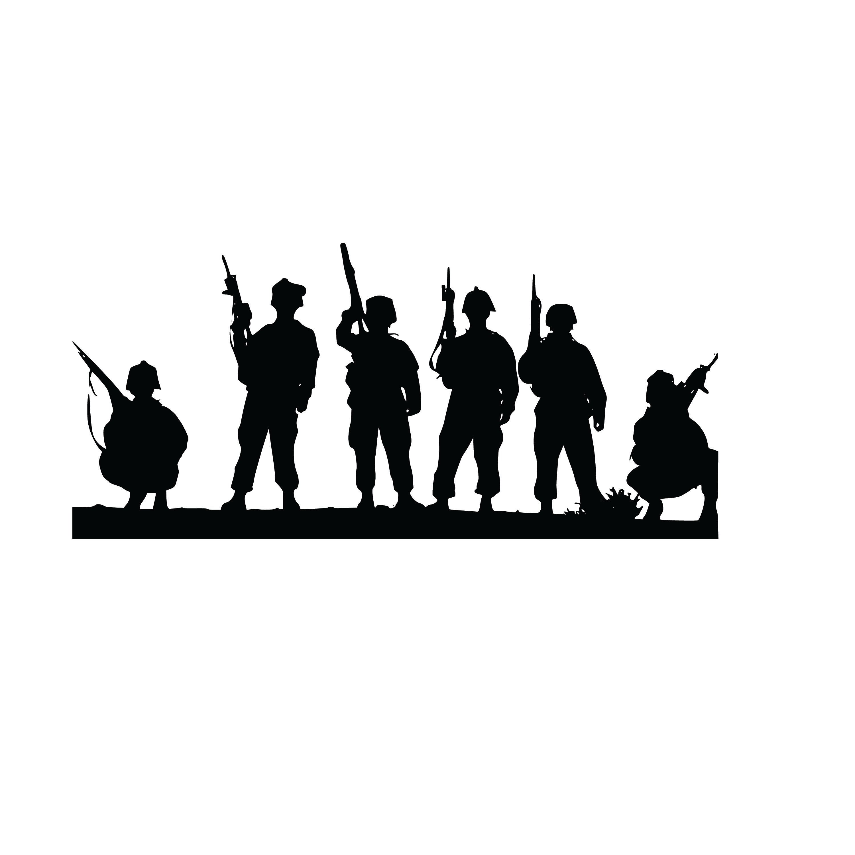 Army soldiers squad silhouette sticker with six armed soldiers in formation
