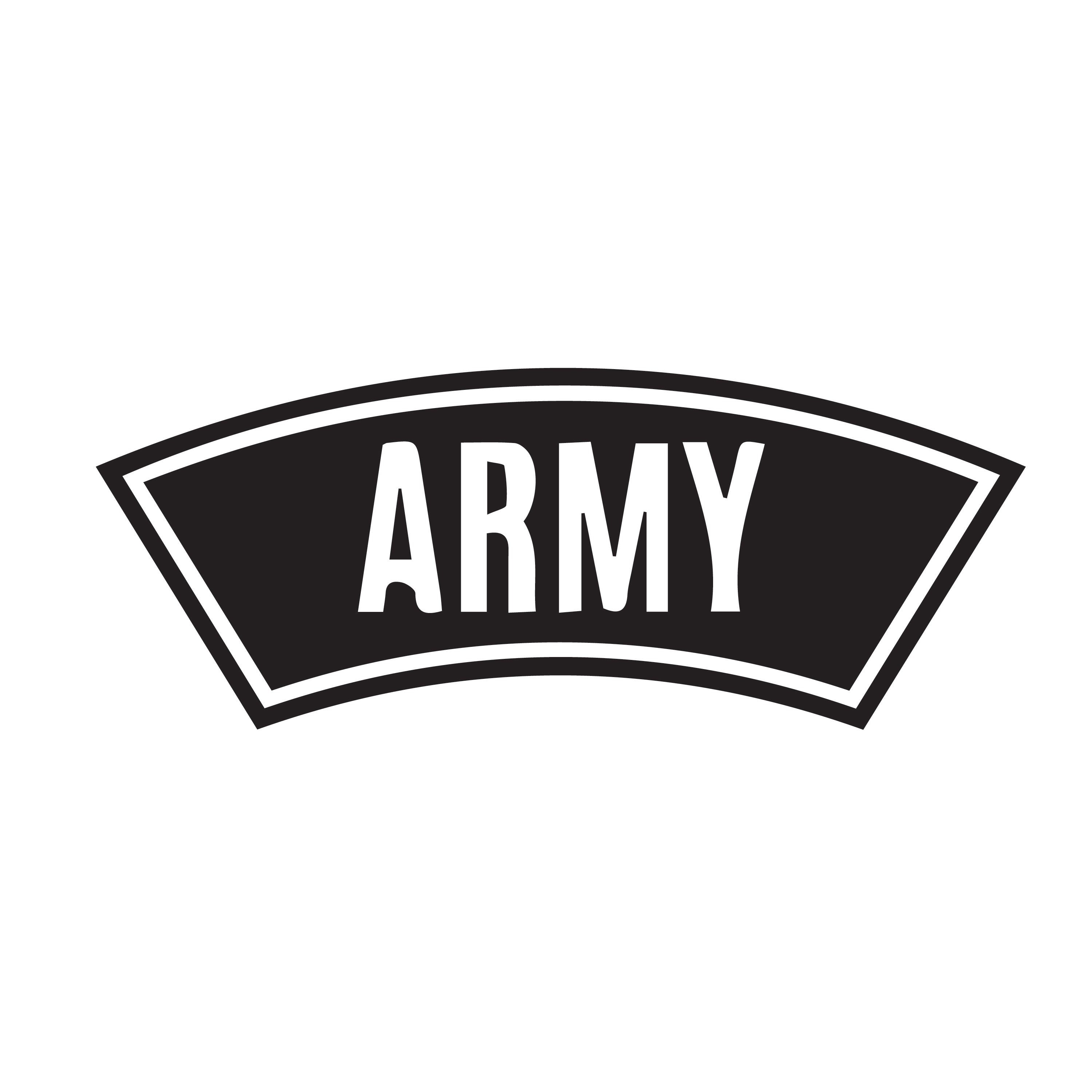 Army arc patch sticker with bold ARMY lettering and double border